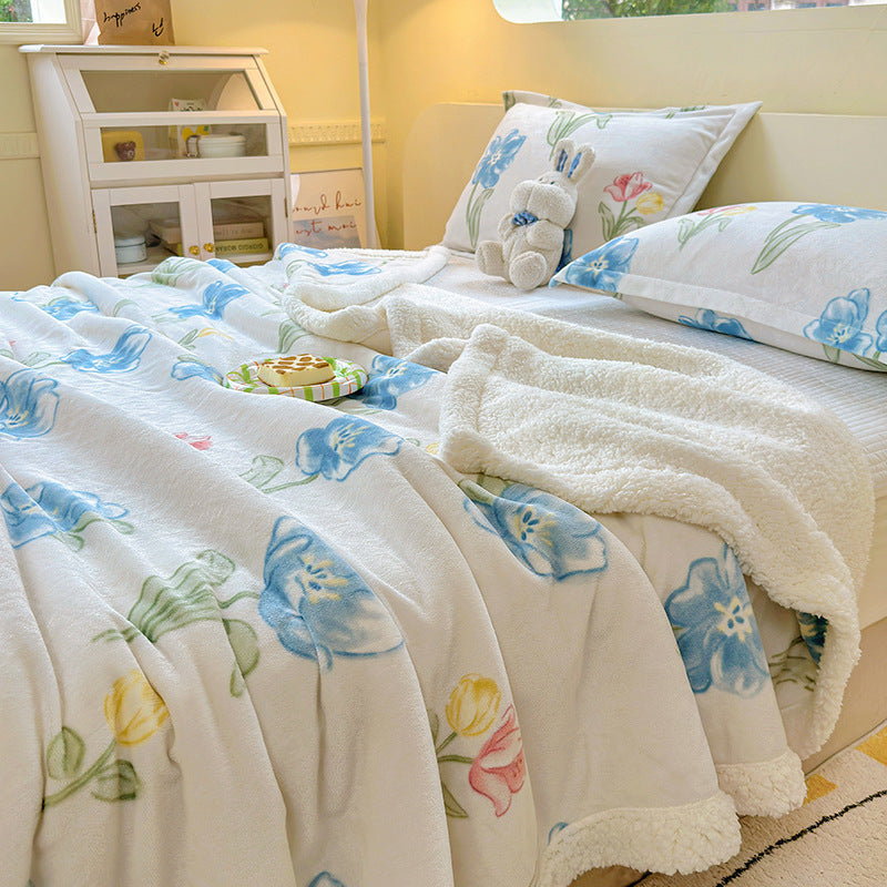 Winter Flannel Blanket Thickened Warm Lamb Fleece Blanket Office Nap Coral Fleece Blanket Milk Fleece Blanket