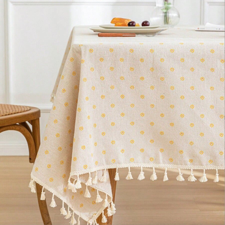 Small fresh tassel waterproof tablecloth imitation cotton and linen fabric printing coffee table cover towel dining table decoration square tablecloth free shipping
