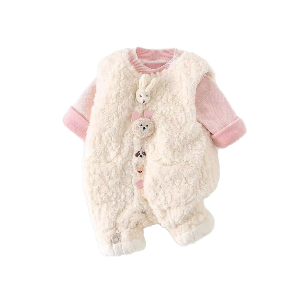 Winter baby outfit set - new girls' overalls two-piece set - autumn/winter romper - fleece-lined baby crawling suit