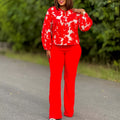 D3289 european and american style women's clothing  new ol fashion printed long sleeve top and wide leg pants two-piece set african outfit