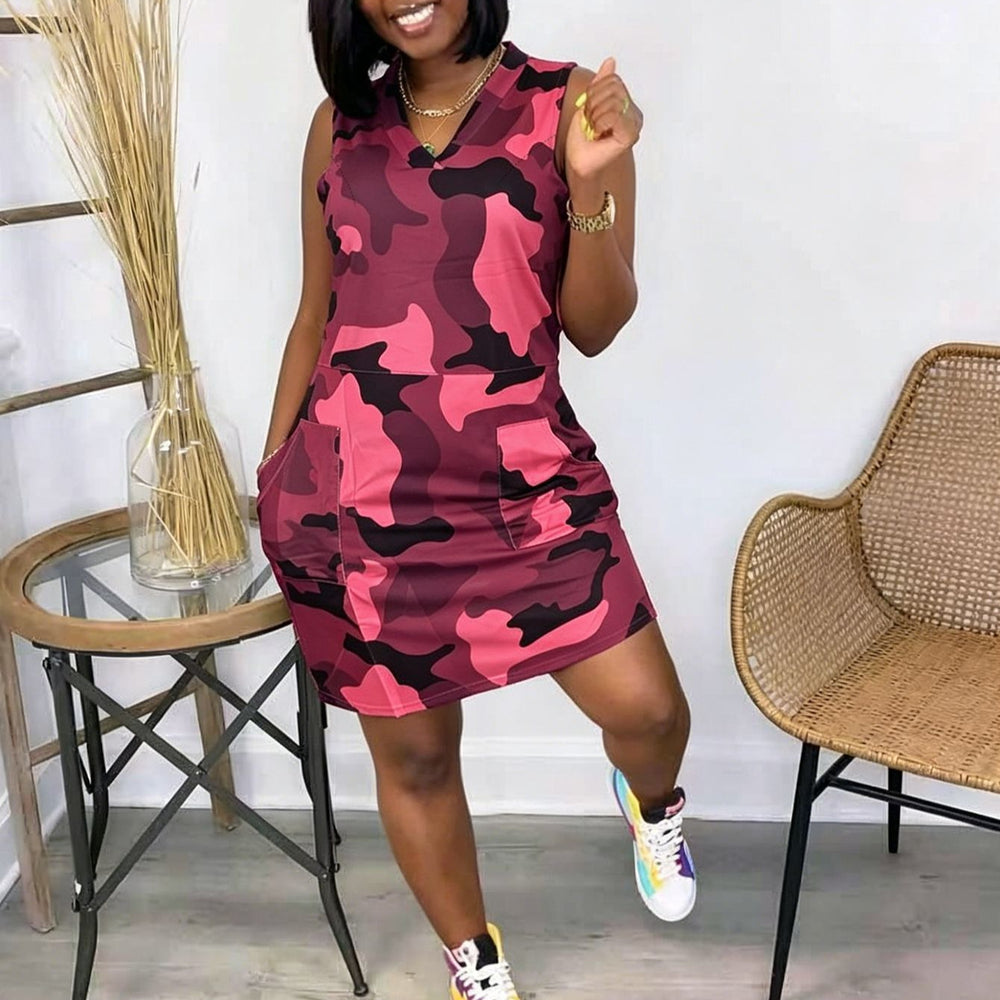 S391576: new spring/summer european and american women's clothing - casual, stylish, and unique sleeveless camouflage dress