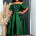 retro women's sexy off-the-shoulder dress - fashionable and elegant sequin slim-fit evening gown