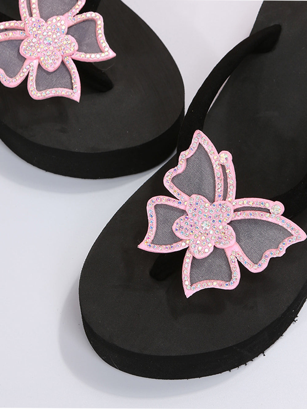 Aliexpress cross-border plus size platform slippers women's minimalist butterfly rhinestone wedge flip-flops women's sizes 36-42