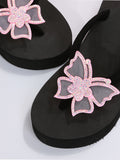 Aliexpress cross-border plus size platform slippers women's minimalist butterfly rhinestone wedge flip-flops women's sizes 36-42