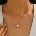 European and american cross-border fashion minimalist sunflower pendant necklace, trendy geometric rotating diamond-studded alloy choker accessory