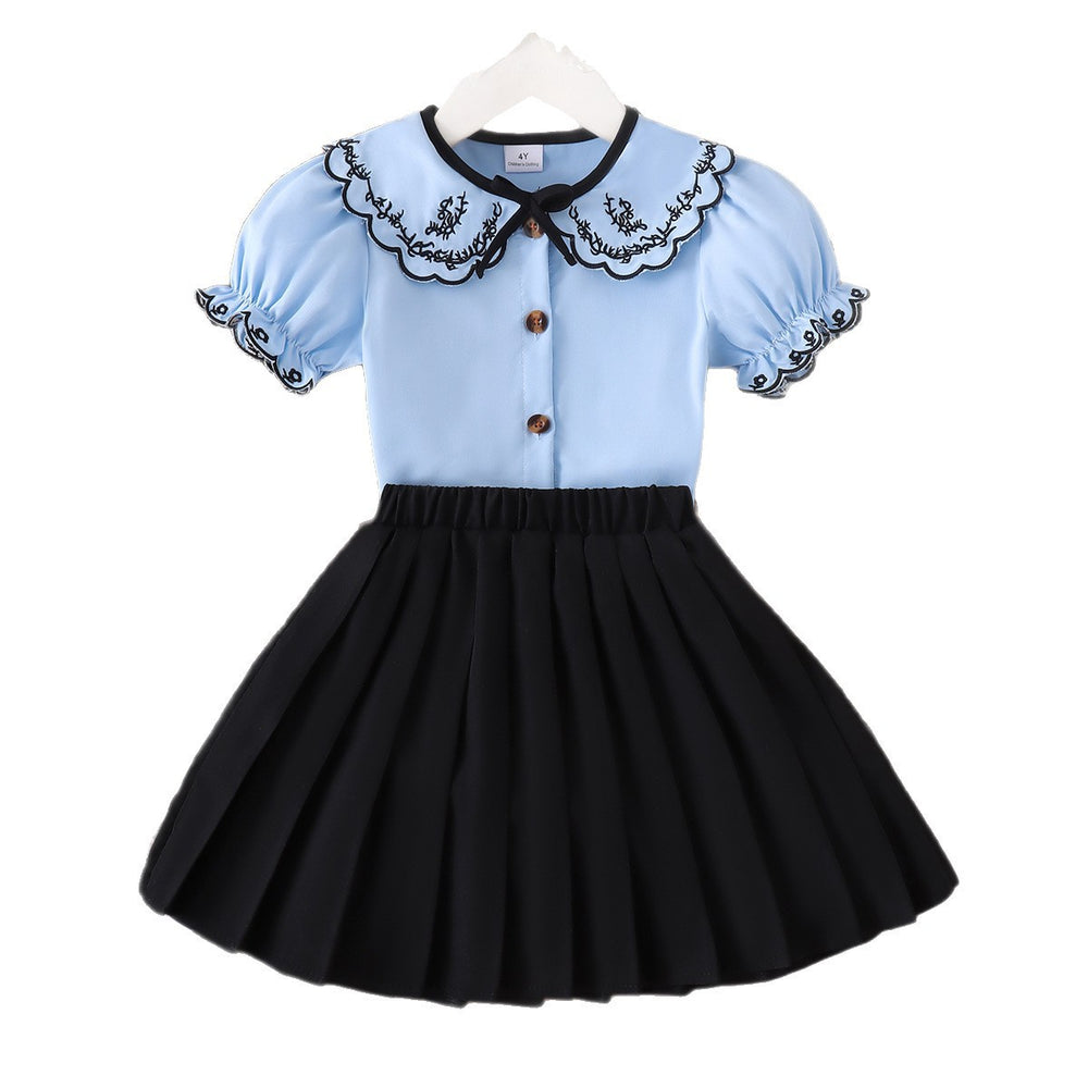 exclusive for european and american girls, new pink shirt + pleated skirt for babies