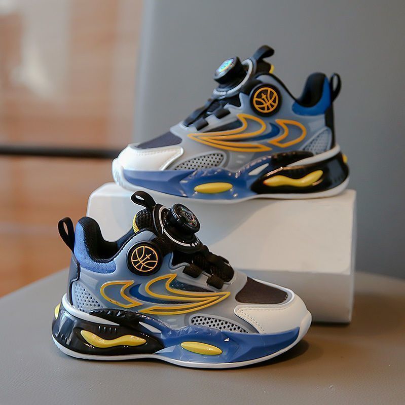 Boys' athletic shoes - new  double mesh basketball shoes - lightweight, breathable, mid-to-large size, rotating buckle closure