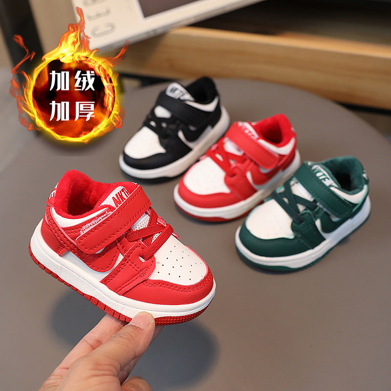autumn/winter korean style double-layer cotton shoes for babies and toddlers - soft sole prewalker shoes, kids' sneakers, and skate shoes for boys and girls
