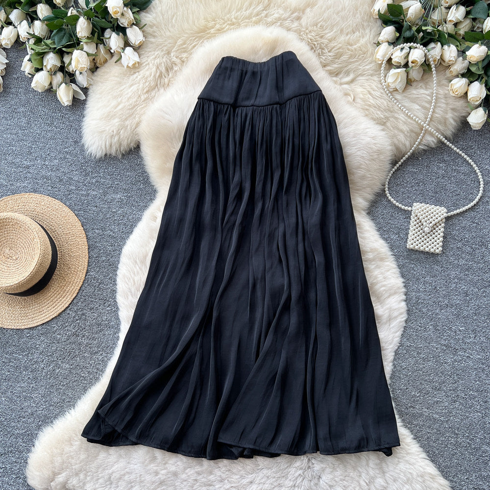 K-style high waist pleated draped skirt women's spring summer a-line large hem work clothingelegant long skirt gentle multi-color