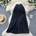 K-style high waist pleated draped skirt women's spring summer a-line large hem work clothingelegant long skirt gentle multi-color