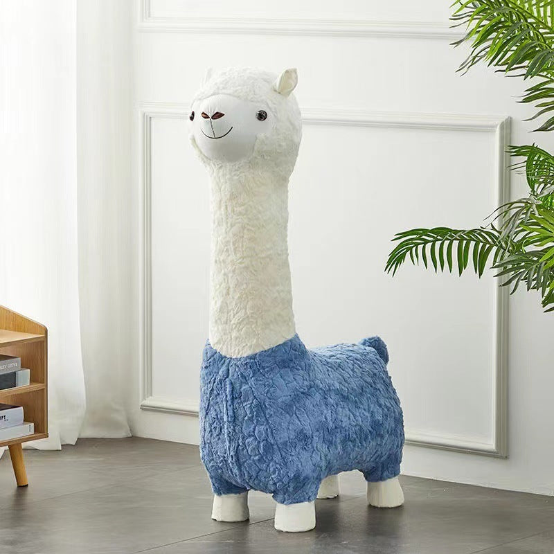 Alpaca seat with wheels Internet celebrity pulley stool large plush giraffe seat cute