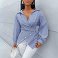 European and american cross-border  hot-selling new spring/summer fashionable sexy versatile striped long-sleeved women's shirt