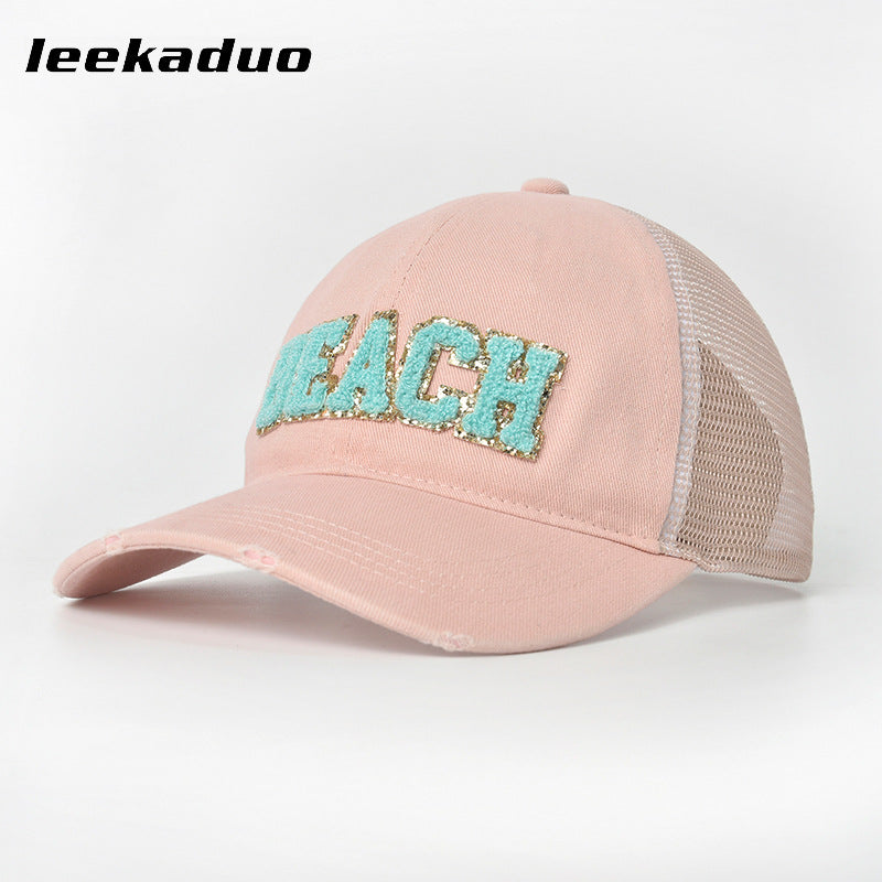 Baseball cap children sunshade sunscreen breathable mesh cap towel embroidery cap outdoor leisure hollow mesh hat