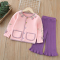 Girls' knitted sweater two-piece set -  autumn/winter new collection - handmade floral pants set for baby girls