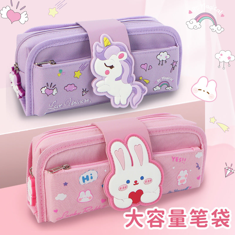 Cross-border large-capacity cartoon pencil case ins wind niche stationery box for girls, detachable pencil case for primary school students,