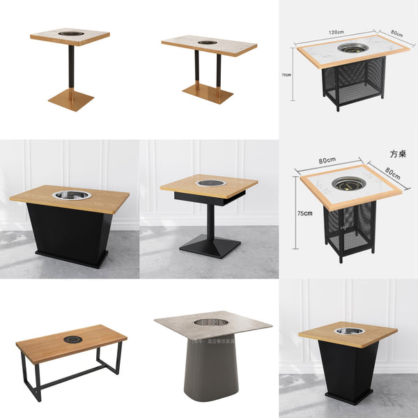 Simple and smokeless self-service barbecue barbecue hot pot shop tables and chairs string hot pot table induction cooker integrated restaurant tables and chairs