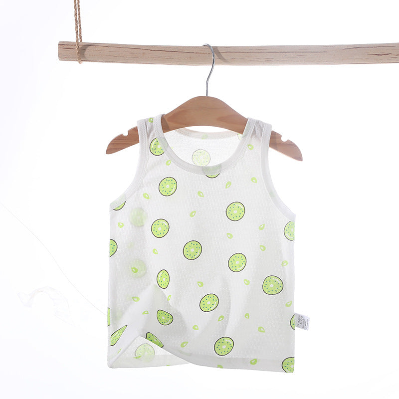 Baby vest summer strawberry ultra-thin style kids baby girl boy mesh sleeveless breathable undershirt belly protector