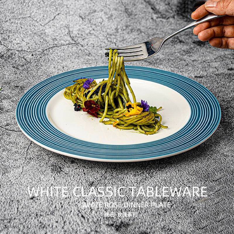 Nordic creative ribbed western dinner plate steak plate home decor high-value ins ceramic shallow plate artistic business plate