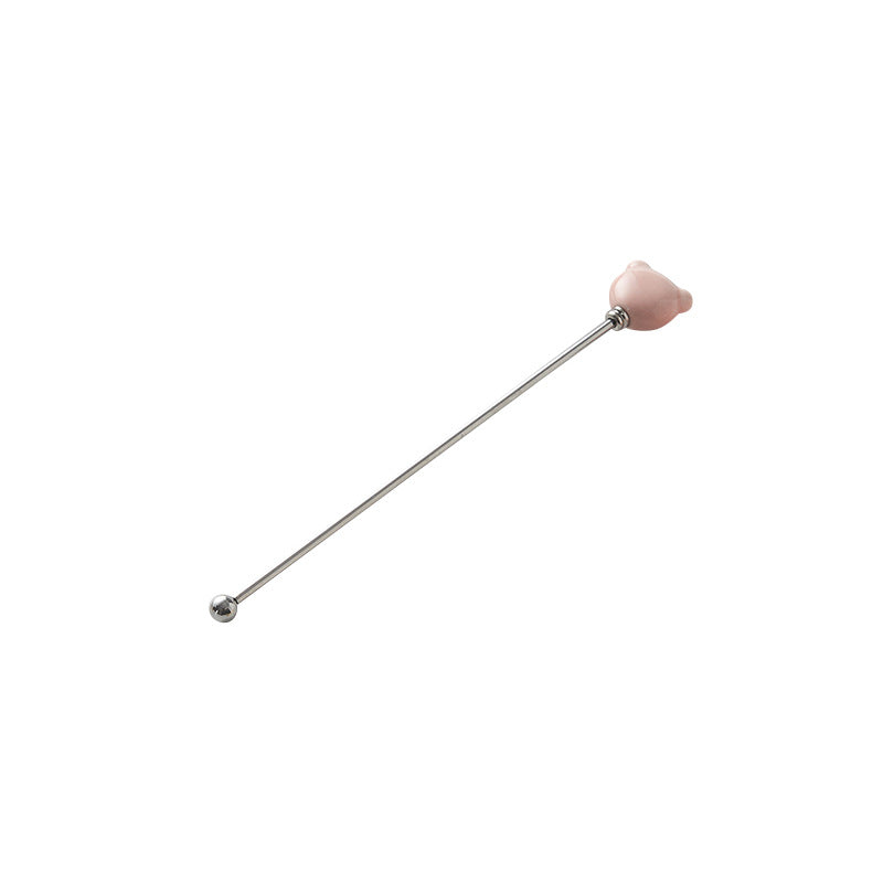 Candy-colored ceramic bear head stirring stick - anti-scald, high-style coffee stirrer & 304 stainless steel wine stirrer