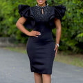 D560 women's foreign trade dress  new fashion sexy ruffle sleeve beaded party evening gown african dress