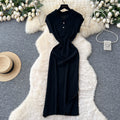 new arrivalniche styleretrok-stylefashionpolo collar short sleeve waist slimming lookelegant slit knittingdress