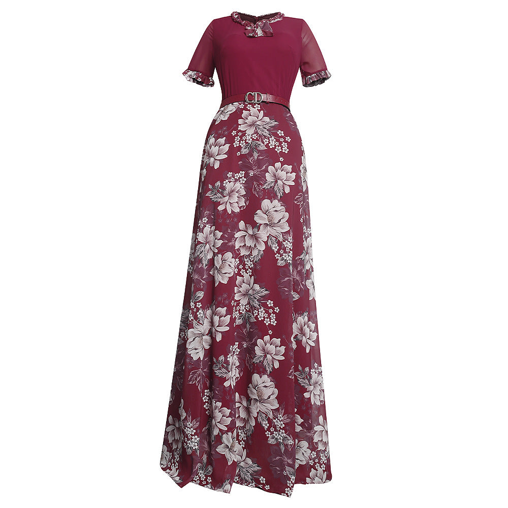 African plus size women's clothing cross-border e-commerce patchwork maxi dress floral chiffon dress  source in stock