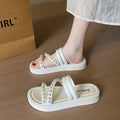 Beaded slippers women's summer outwear fashionnew arrival pearl fairy style two wear thick sole tweed style beach beach shoes