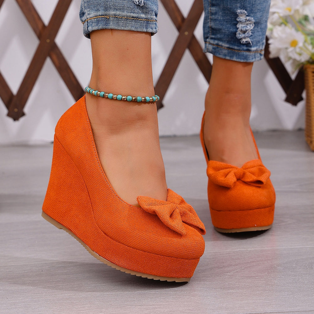export plus size spring/autumn round toe suede fashion flats women's spring/autumn new waterproof platform wedge heel chunky sole flats