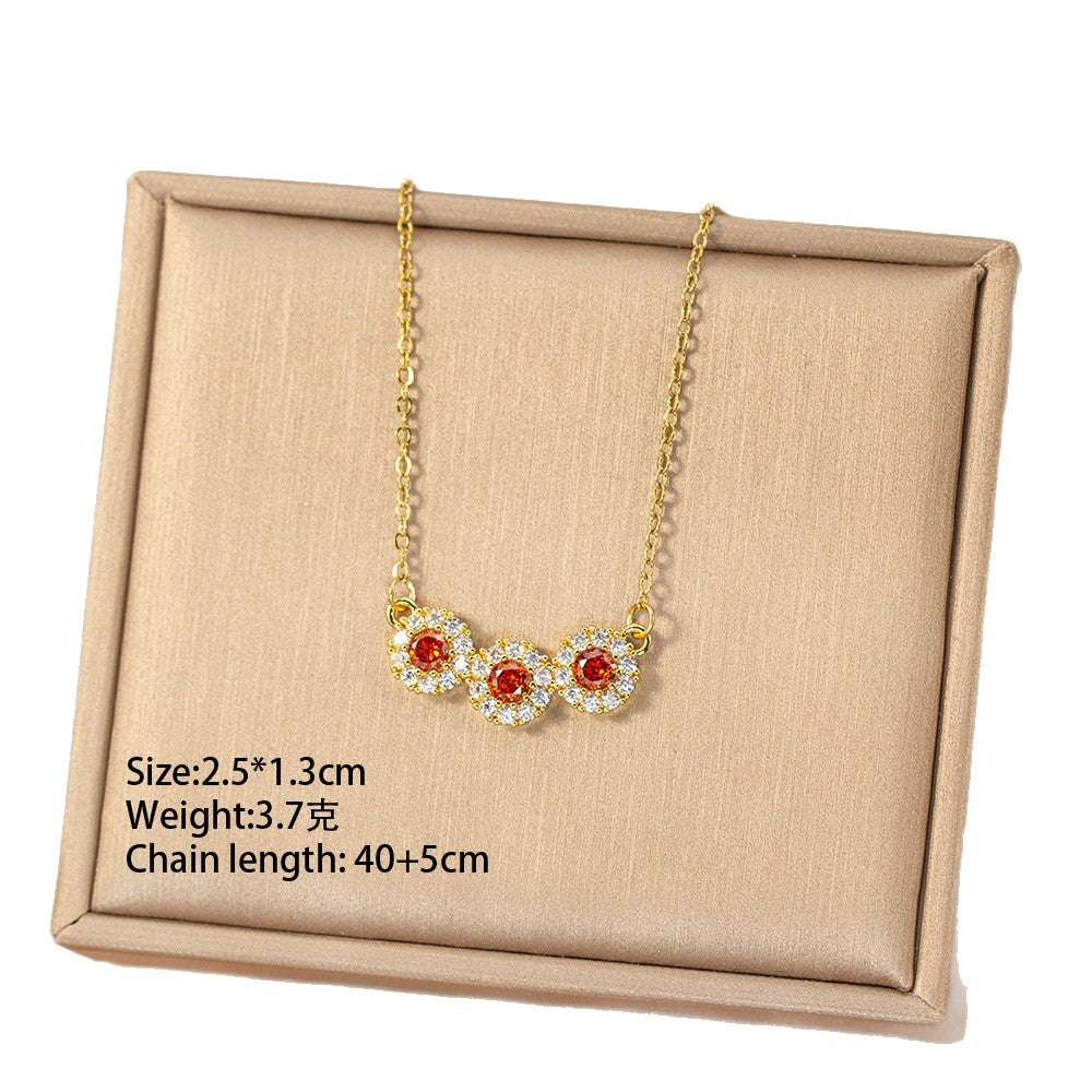 [titanium steel] fashion full diamond copper inlaid zircon sunflower necklace for women easiest for matchaccessible luxury classy niche colloquial clavicle chain