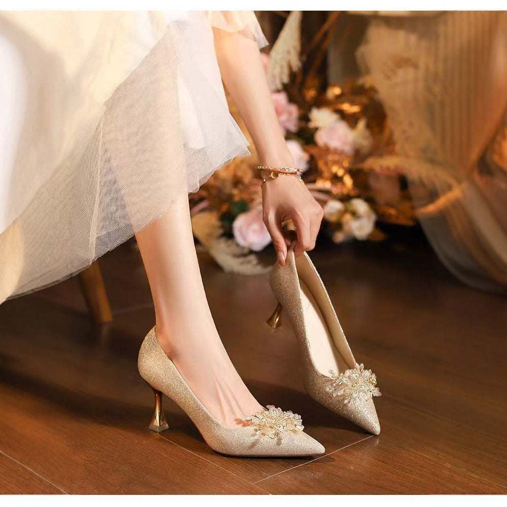 Crystal wedding shoes for women 2025 new xiuhe bridal shoes stiletto high heels