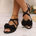 European and american plus-size bowknot flat sandals women's soft sole fabric elastic band beach slippers  in-stock