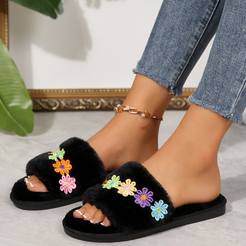 amazon plus size winter slippers plush open toe floor cotton slippers indoor home warm fuzzy slippers