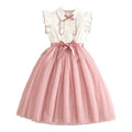 Girls' dress - cross-border children's wear -  summer new style - chic flutter sleeve color block mesh kids' princess dress - wholesale