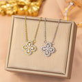【titanium steel】trendy bestseller copper inlaid zircon full diamond four-leaf clover necklace for women, lightweight luxury, non-fading, high-end clavicle chain