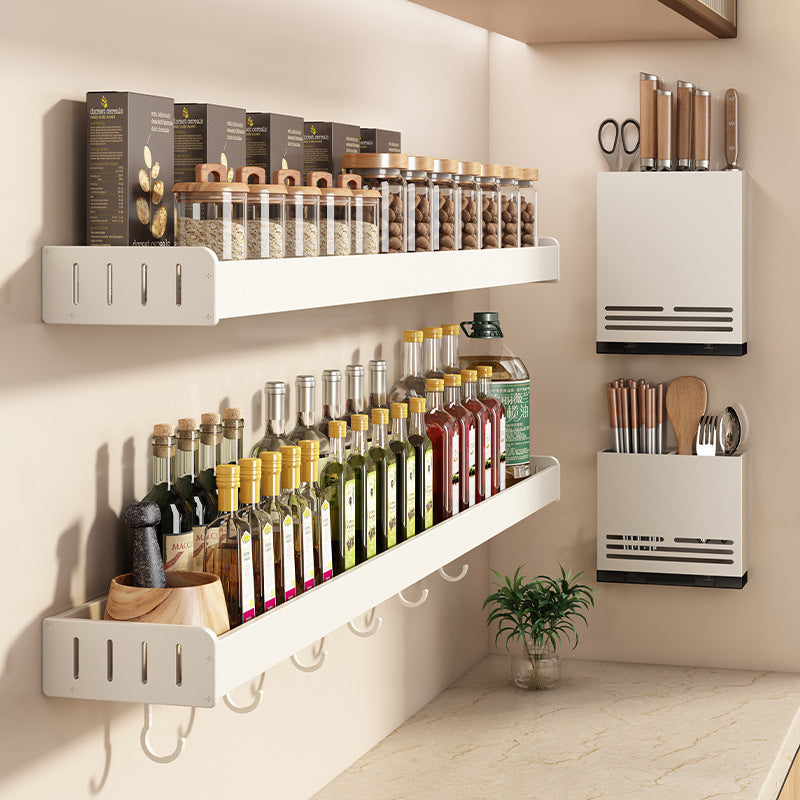 White kitchen rack No punching Wall-mounted condiments Household knife holder Chopsticks Wall storage seasoning rack
