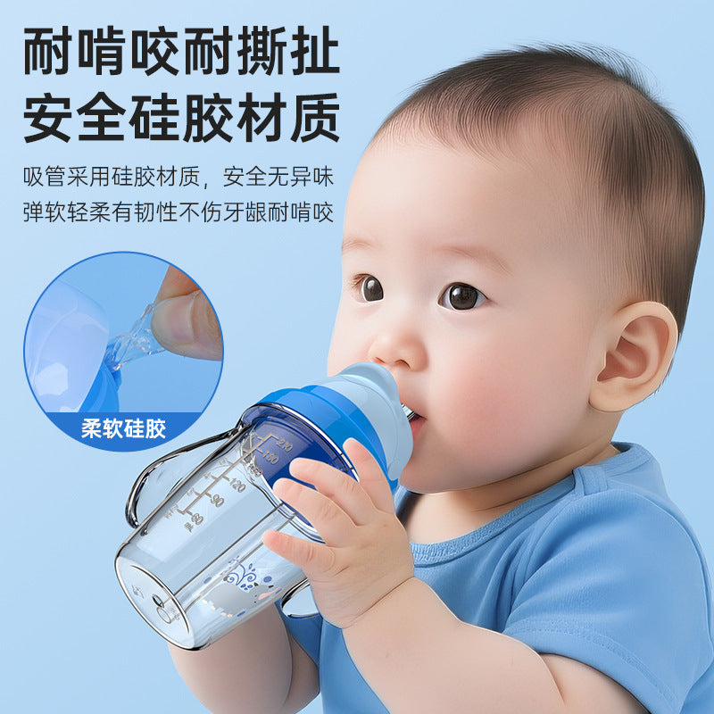 English boxed children's water cup Baby learning drinking cup Anti-drop and leak-proof straw cup with handle Direct drinking cup Baby water cup