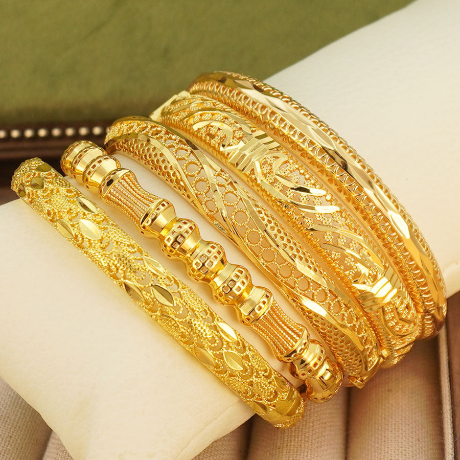 24k gold-plated copper middle eastern geometric hollow-out design women's bangle bracelet - perfect for brides, weddings, and parties