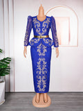 African cross-border supply  women's plus size  new luxury hotfix rhinestone beaded v-neck evening dress