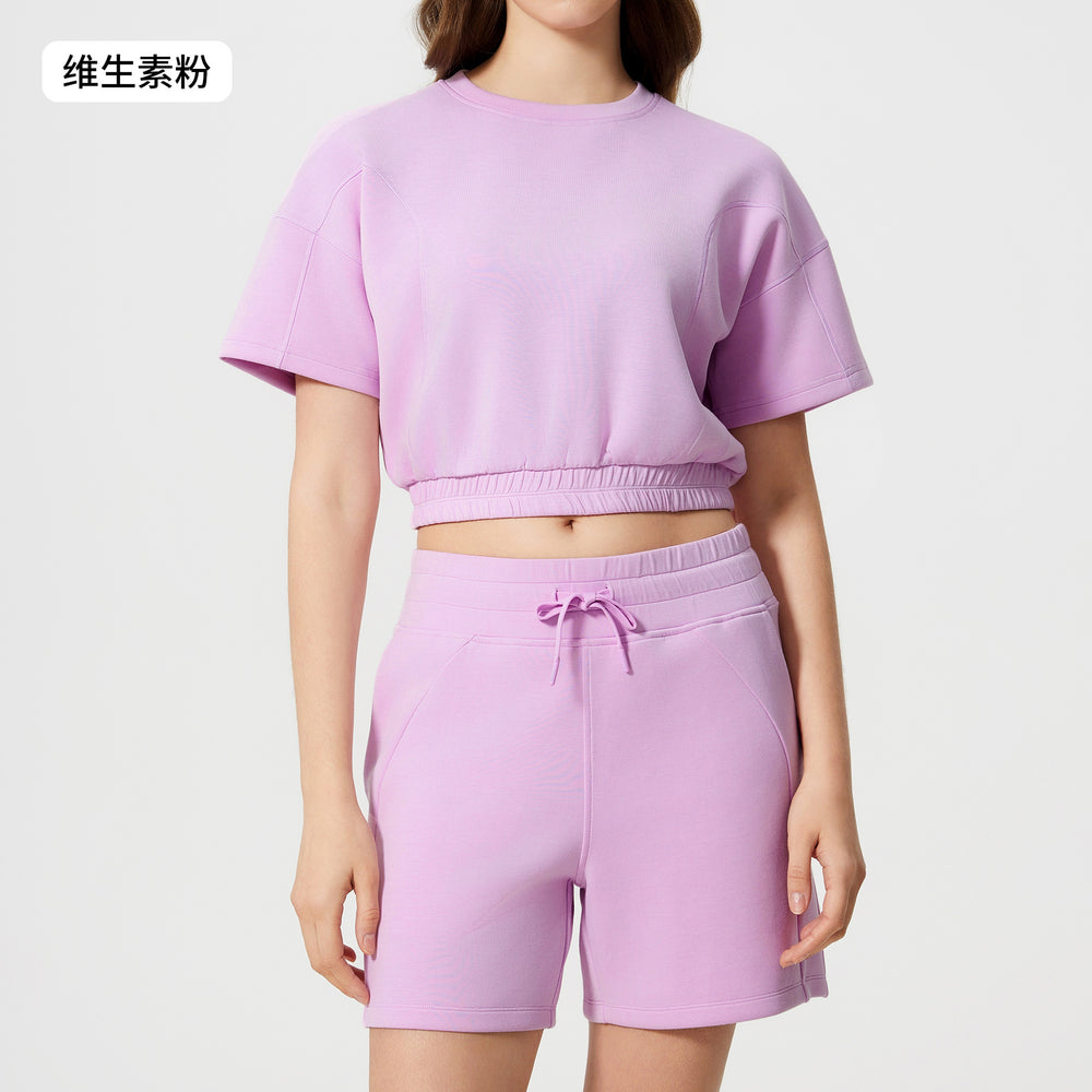 Women's summer casual activewear set: cloud-like air layer, loose fit, slimming, solid color, fashionable fitness yoga two-piece outfit
