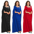 C7259 cross-border   fashion women's back-slit cape sleeve rhinestone embellished elegant dress