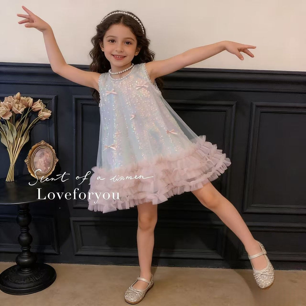 Girls' summer dress: new children's butterfly sequin tank dress, high-end formal princess dress for baby girls