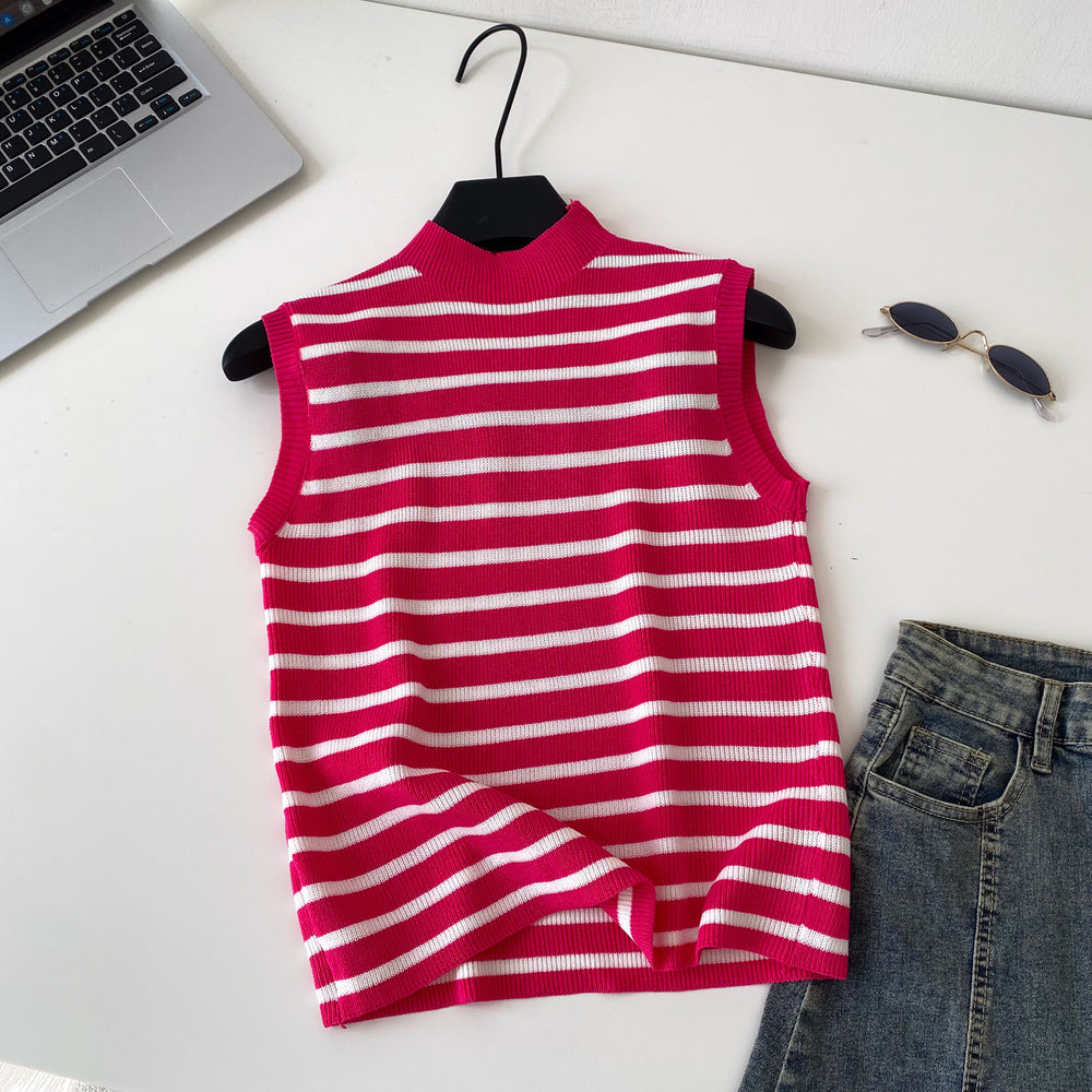 Pure desire work clothing style stripes half turtle neck knitting vest women's summer slimming look sleeveless outwear suspender tops
