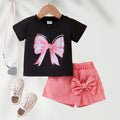 Children's clothingbows black t-shirt + pink skirt suitgirlnew arrival