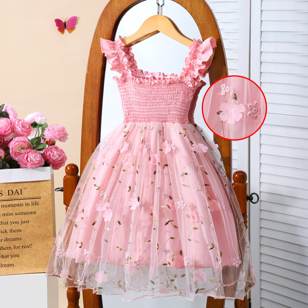 Girls' dress for toddlers and young children, ruffled cami top with mesh skirt