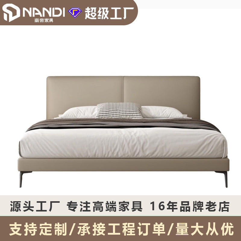 Foshan wholesale furniture small apartment double solid wood bedside bed modern casual first layer cowhide personalized leather bed