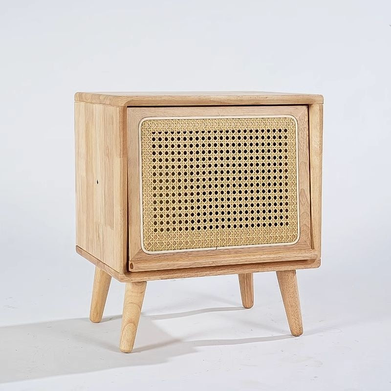 Nordic solid wood bedside table, kids' japanese-style rattan woven robot bedroom storage cabinet, mini simple drawer for small apartments