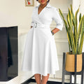 D3290 european and american plus size women's clothing  autumn new arrival: lapel collar, stylish and elegant solid color maxi dress - export quality
