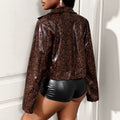 American retro leopard print jacket women's  autumn new fashion turn-down collar casual cropped top for petite figures