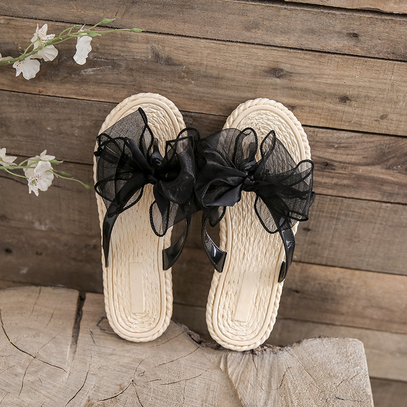 Women's flip-flops summer outdoor wear fashion non-slip beach thong sandals ins style seaside bowknot flip-flops
