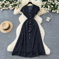 French retro v-neck flutter sleeve fitted waist dress - women's 2025 summer slimming elegant single-breasted floral maxi dress